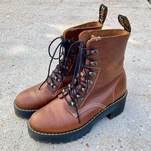 Dr. Martens Leona Leather Heeled Boots Brown